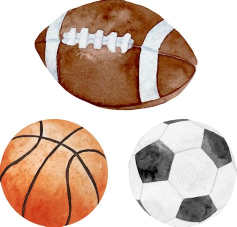 Watercolor illustration of sport balls set football, soccer, basketball ...