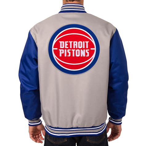 Poly Full-Snap Detroit Pistons Gray and Blue Jacket - Jackets Masters