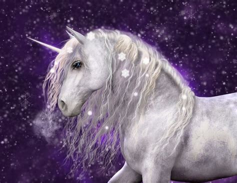 Magic world of unicorns – A beautiful white unicorn with silvery mane ...