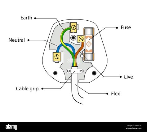 Open uk three pin plug case: fuse, wires. Isolated illustration. Vector Stock Vector Image & Art ...