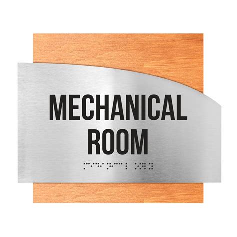 Mechanical Room Sign: Stainless Steel & Wood Door Plate — "Wave" Design ...