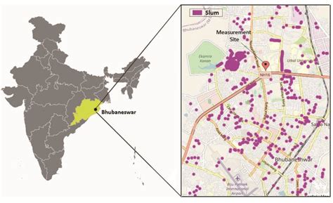 Odisha state and Bhubaneswar city in India map. Arial view of ...