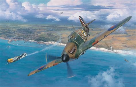 Wallpaper war, aviation, Hawker Hurricane, ww2, battle of britain, painting art, Junkers Ju 87 ...