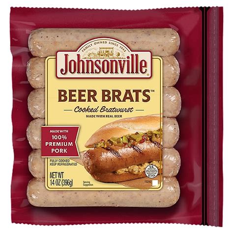 Johnsonville Beer Brats Cooked Bratwurst, 6 count, 14 oz - The Fresh Grocer