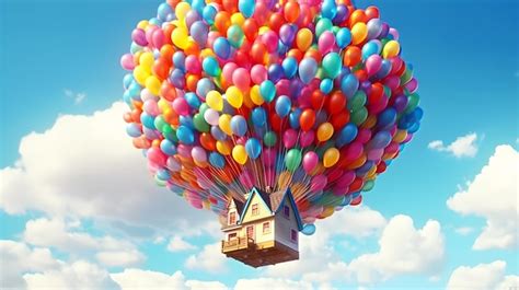 Premium Photo | Illustration of flying house with many balloon