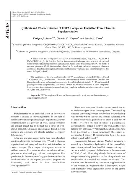 (PDF) Synthesis and Characterization of EDTA Complexes Useful for Trace Elements Supplementation