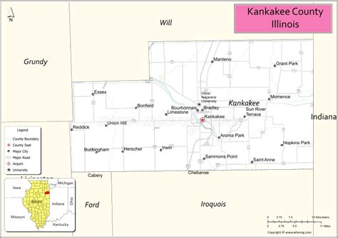 Kankakee County Map, Illinois - Where is Located, Cities, Population, Highways & Facts