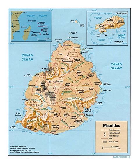 Detailed political and administrative map of Mauritius with relief, roads and major cities ...