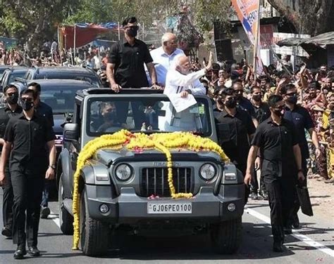 PM Modi Takes A Mahindra Thar Convertible Out For Rally In Ahmedabad