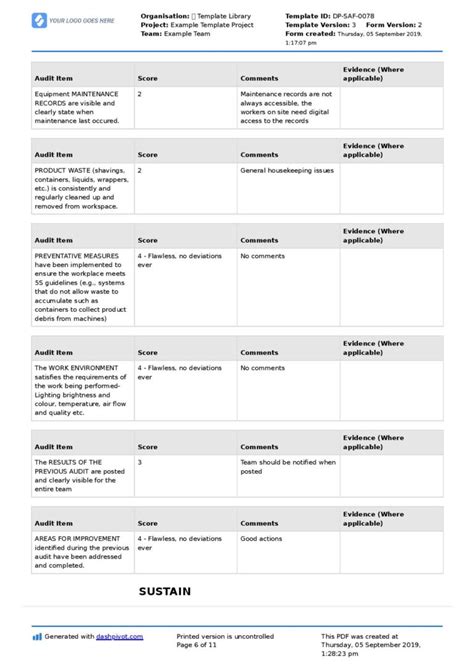 5S Audit Checklist template: Free and customisable checklist