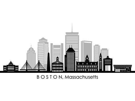 BOSTON Massachusetts CITY SKYLINE Outline Silhouette Vector - Etsy Norway