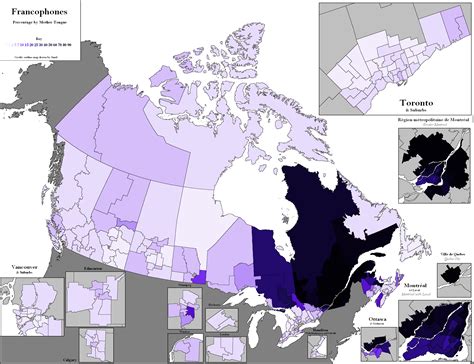 Map of native French speakers in Canada by municipality [2500x1923] | Language map, Map ...