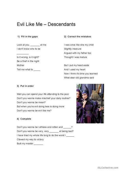 Descendants - Evil like me song and…: English ESL worksheets pdf & doc