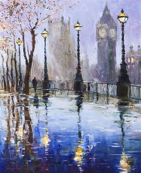 By the Thames London by Gleb Goloubetski, Oil on Canvas, 80cmx65cm>>I like the rainy-day mood of ...