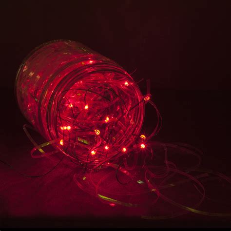 Battery Operated Lights - 18 Red Battery Operated LED Fairy Lights, Green Wire