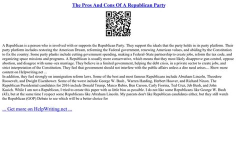 The Pros And Cons Of A Republican Party | PPT