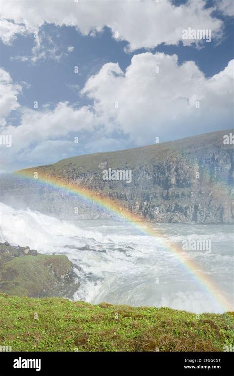 Iceland, Gullfoss waterfall. Captivating scene with rainbow of Gullfoss waterfall Stock Photo ...