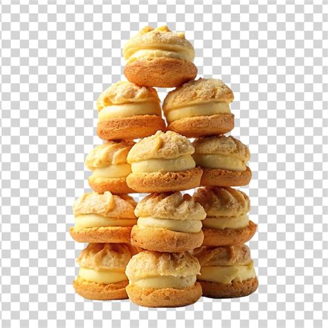 Premium PSD | A tower of fluffy cream puffs filled with custard