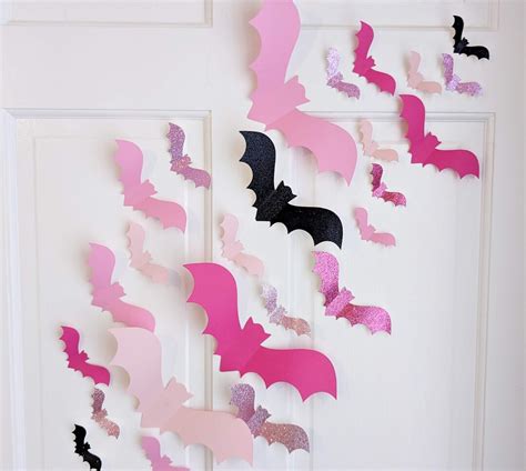 Pink Glitter Bats for Wall, Pink and Black Halloween Decor, Sparkle Halloween Decoration, Pastel ...