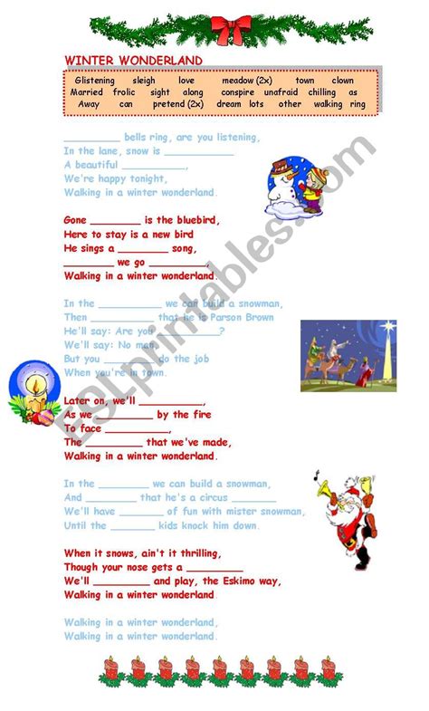 Winter Wonderland lyrics - A gap filling - ESL worksheet by zhlebor