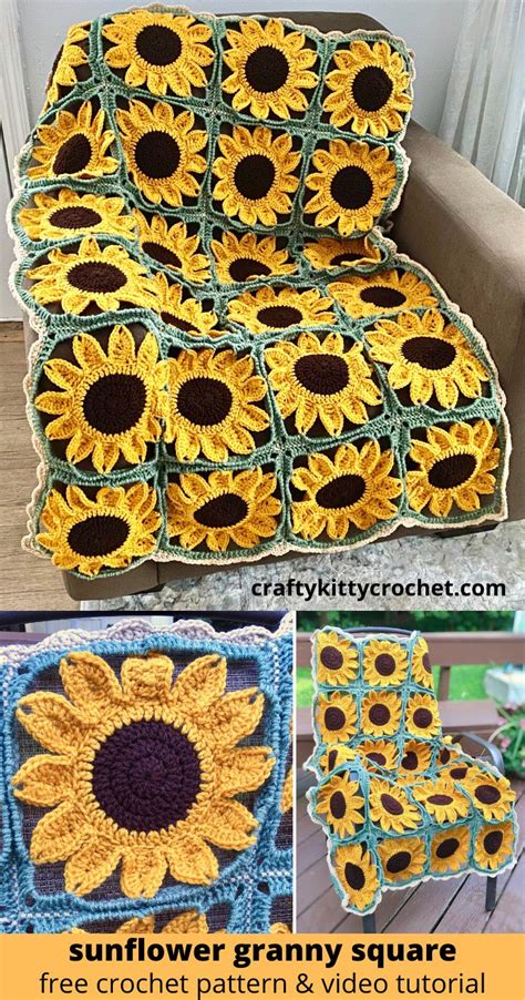 Sunflower Square Blanket Crochet Pattern ~ Crafty Kitty Crochet | Crochet patterns, Crochet ...