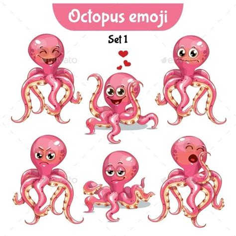 Set of Octopus Characters Set 1 | 물고기 그림, 동물, 그림