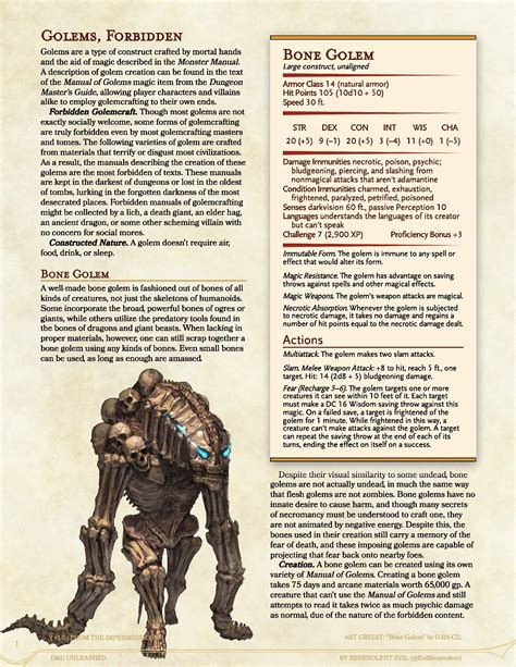 Bone Golem (CR 7), D&D 5e Homebrew | Home brewing, Dungeons and dragons ...