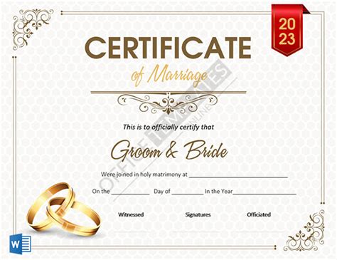 5+ Free Editable Marriage Certificate Templates for MS Word