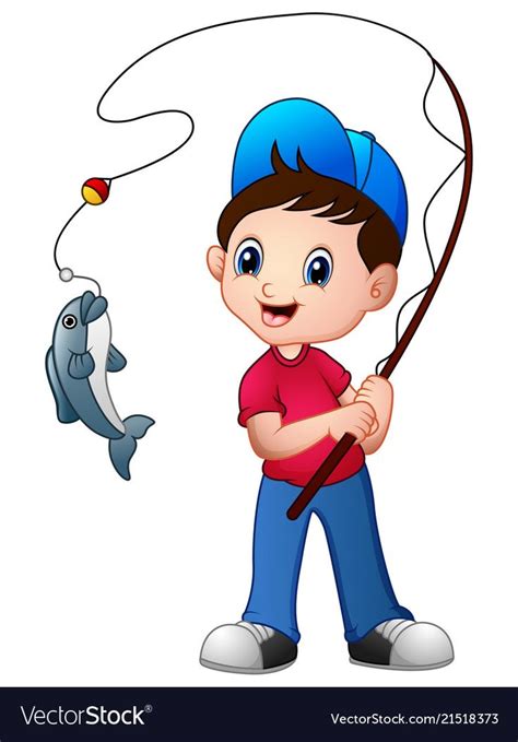 illustration of Cute cartoon boy fishing. Download a Free Preview or ...