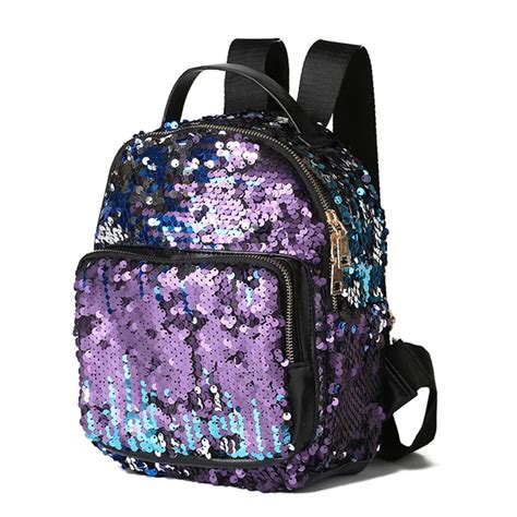 Fashion Small Glitter Backpack Women Silver Sequin Daypack 2017 Cool Teenage Girls Black Leather ...