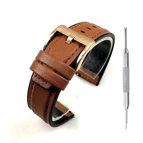 Light Brown Leather Watch Strap Rose Gold Buckle #1528-20