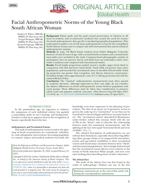 (PDF) Facial Anthropometric Norms of the Young Black South African Woman