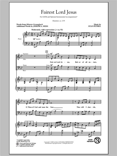 Fairest Lord Jesus by Stan Pethel Sheet Music for SATB Choir at Sheet Music Direct