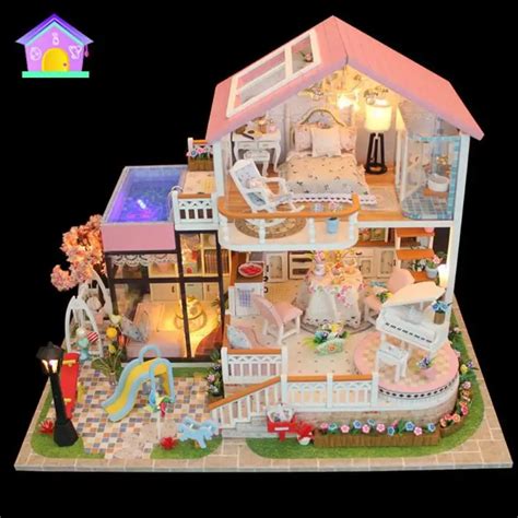 Kids Wooden Miniature Dollhouse Children DIY Doll House Child Handmade Assembly Model House Toy ...