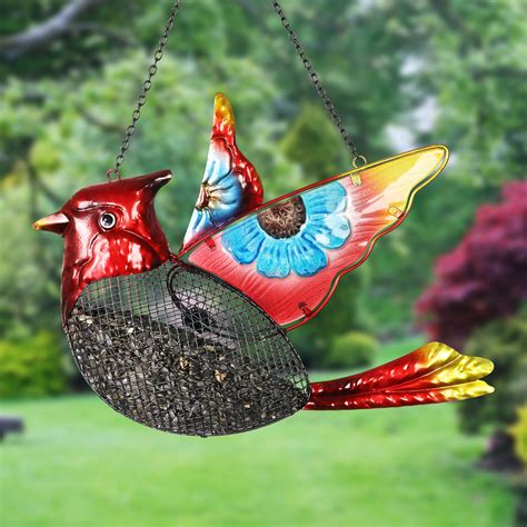 Exhart Cardinal Bird Feeder With Metal Mesh Seed Basket, 15 by 18 ...