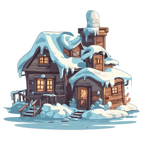 Snowy House Vector, Sticker Clipart Cartoonstyle Winter House With Snow ...