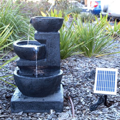 Solar Panel Powered 3 Tiers Casarding Water Fountain LED Light Garden ...