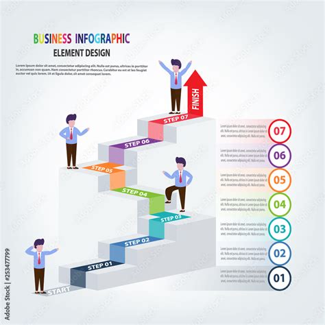 Business Infographics template stairs with arrow and people steps for ...