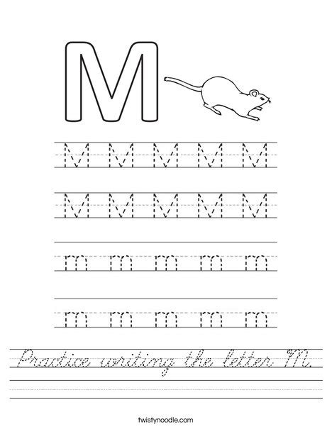 Practice writing the letter M Worksheet - Cursive - Twisty Noodle