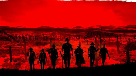 Download Best Red Dead Redemption 2 Cowboys Walking Red Backdrop Background | Wallpapers.com