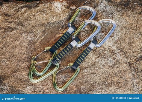 Close Up Detail Shot of a Quickdraw, Two Rock Climbing Carabiners with a Sling or Webbing. Stock ...