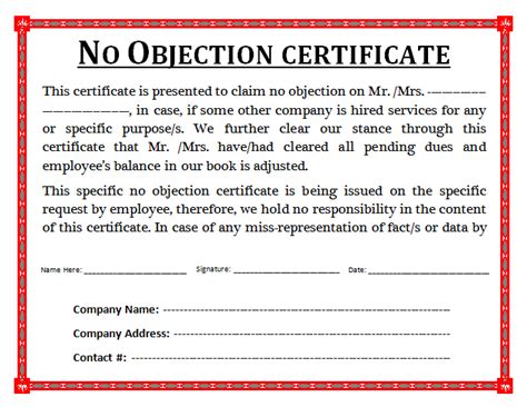 No Objection Certificate Template | Free Word Templates