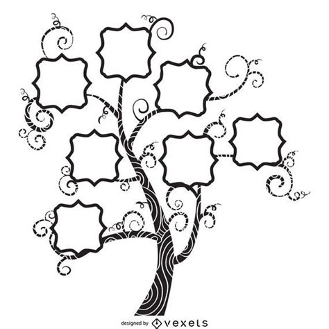 Family tree illustration in black over white. Design features frames ...