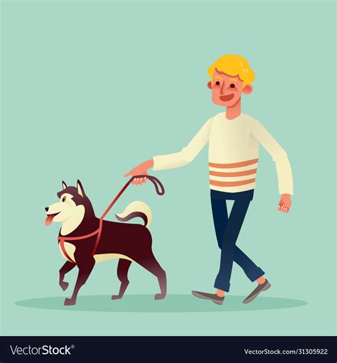 Happy man walking with his dog cartoon Royalty Free Vector