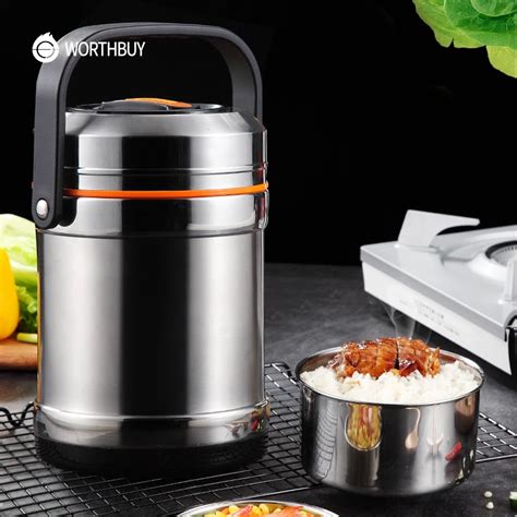 WORTHBUY Thermal Lunch Box Double Layer Vacuum Thermos For Food Container 304 Stainless Steel ...