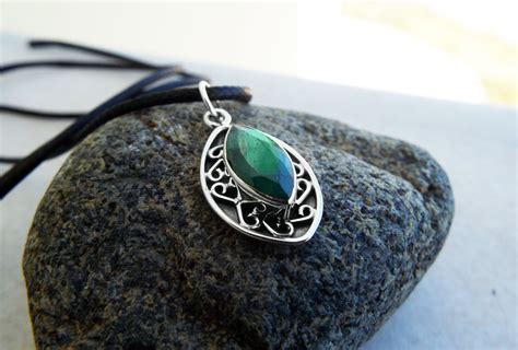 Emerald Pendant Gemstone Silver Necklace Green Handmade Precious Stone Sterling 925 Boho Jewelry