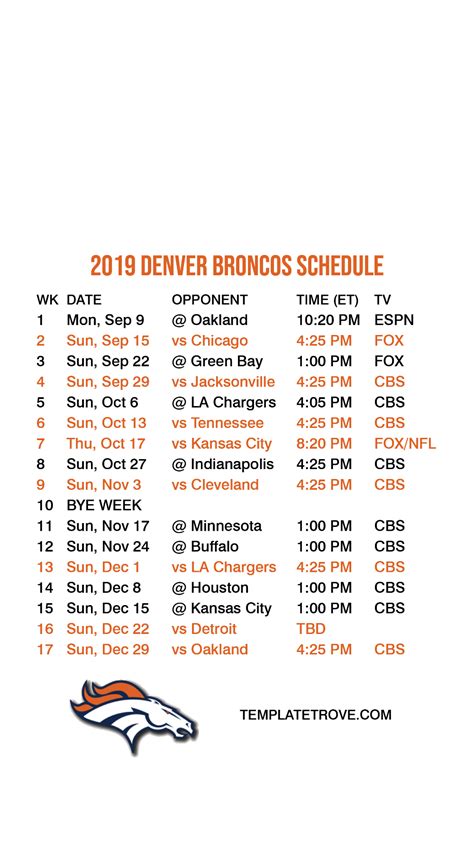 2021 Denver Broncos Schedule Printable Printable Schedule | Printable Schedule