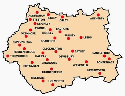 Map of West Yorkshire County, UK