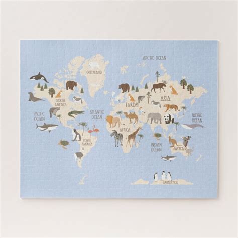 World Map with Animals Jigsaw Puzzle | Zazzle