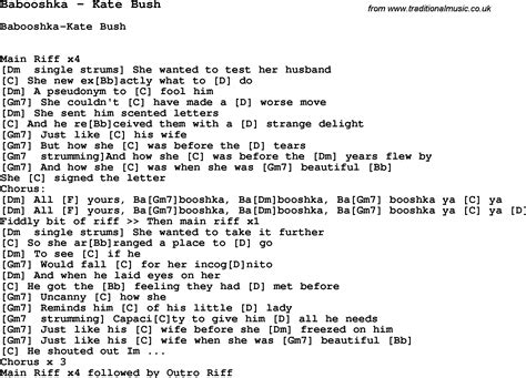 Song Babooshka by Kate Bush, song lyric for vocal performance plus ...